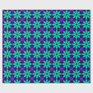 Papier Cadeau Motif fractal en kaléidoscope turquoise et bleu