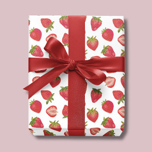 Papier Cadeau Motif Fraise d'Été