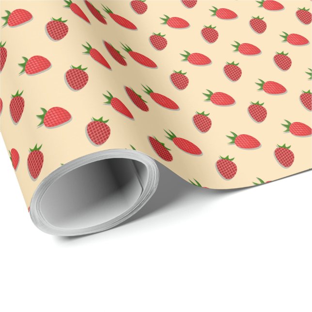 Papier Cadeau Motif fraise pour l'été des fruits (Coin rond)
