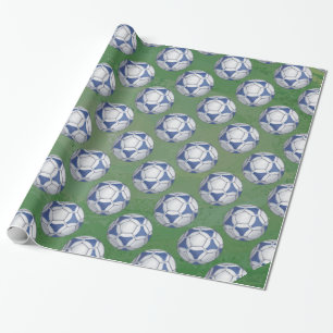 Papier Cadeau Motif Futbal bleu et blanc