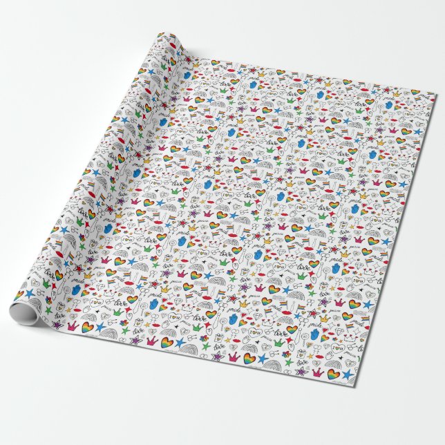 Papier Cadeau Motif Gay pride Doodle (Déroulé)