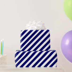 Papier Cadeau Motif géométrique à bande blanche bleu moderne