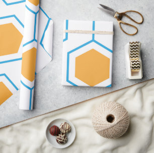 Papier Cadeau Motif géométrique abstrait Hexagon en bleu orange