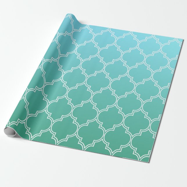 Papier Cadeau Motif géométrique Abstrait turquoise et blanc (Déroulé)