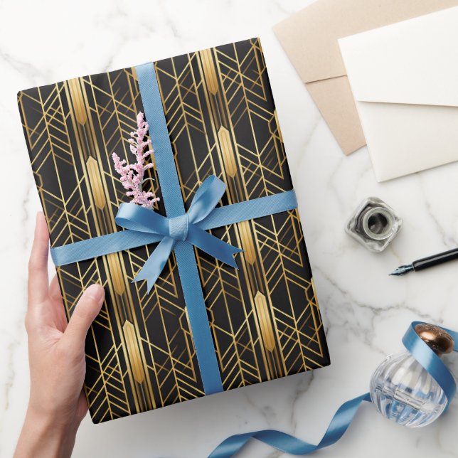 Papier Cadeau Motif géométrique Art Déco Gold Noir des années 19 (Cadeaux)