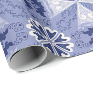 Papier Cadeau Motif géométrique bleu et blanc complexe