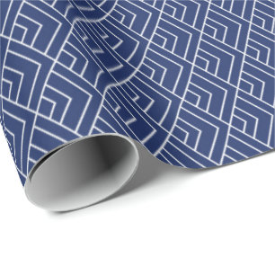 Papier Cadeau motif géométrique bleu japonais