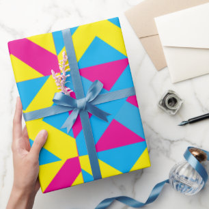 Papier Cadeau Motif géométrique carré jaune bleu rose