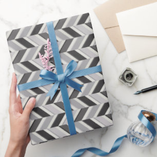 Papier Cadeau Motif géométrique chevron gris moderne monogramme