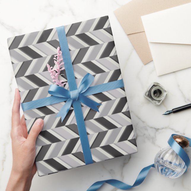 Papier Cadeau Motif géométrique chevron gris moderne monogramme (Cadeaux)