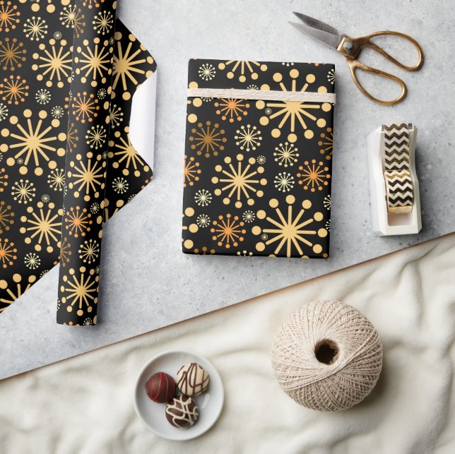 Papier Cadeau Motif géométrique élégant noir et or (Artisanat)