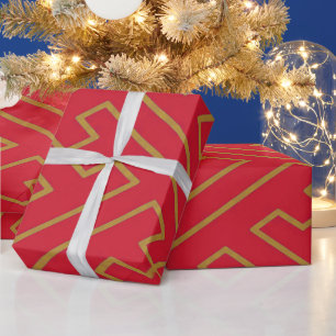 Papier Cadeau Motif géométrique grec lignes rouge or