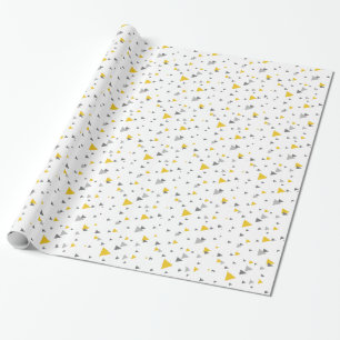 Papier Cadeau Motif géométrique gris clair et triangles jaunes