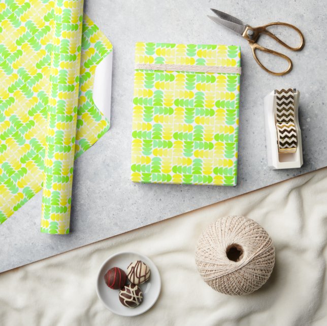 Papier Cadeau Motif géométrique jaune et vert vif (Artisanat)