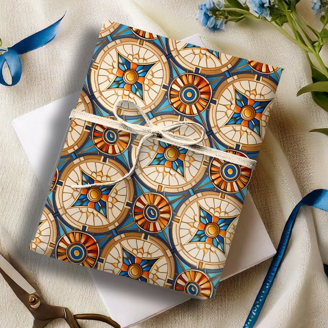 Papier Cadeau Motif géométrique Marocain Carrelage #2 Turquoise  (Créateur téléchargé)