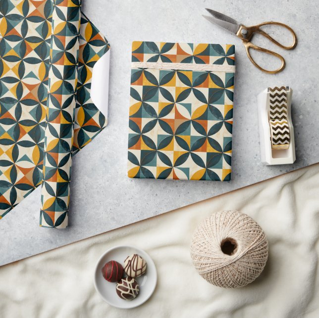 Papier Cadeau Motif géométrique moderne du milieu du siècle rétr (Artisanat)