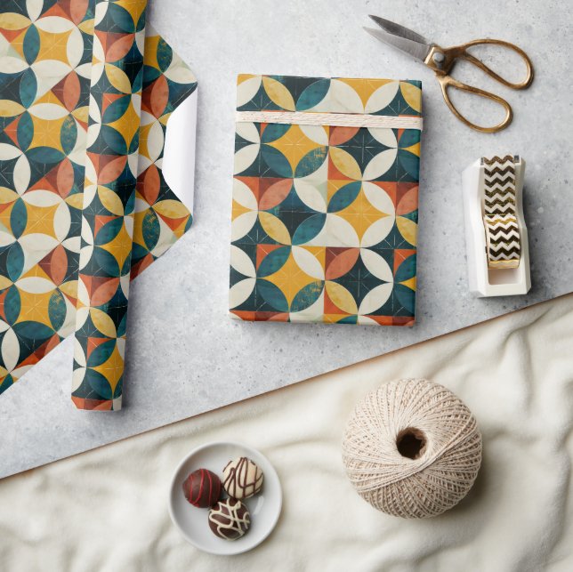 Papier Cadeau Motif géométrique moderne du milieu du siècle rétr (Artisanat)