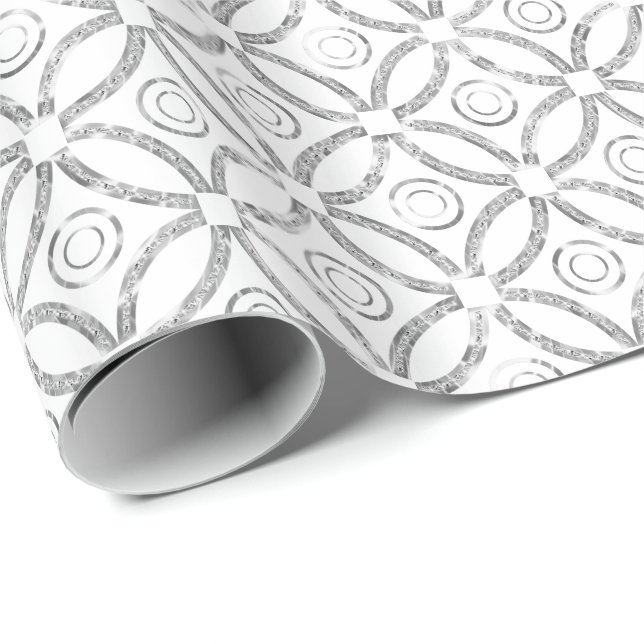 Papier Cadeau Motif géométrique moderne en argent et Parties sci (Coin rond)