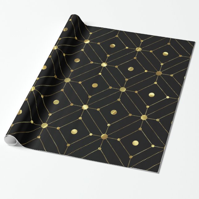 Papier Cadeau Motif géométrique moderne noir & or (Déroulé)