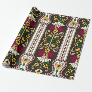 Papier Cadeau Motif géométrique Moghul Paisley sur fond blanc