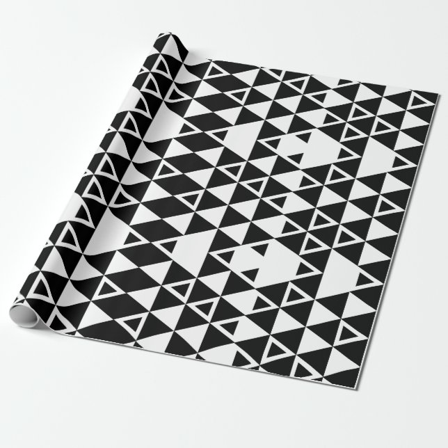 Papier Cadeau Motif géométrique noir et blanc de triangle (Déroulé)
