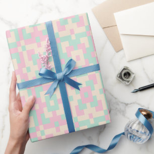 Papier Cadeau Motif géométrique pastel en pixel art sans couture
