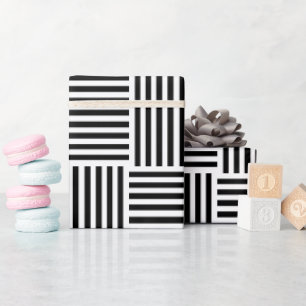 Papier Cadeau Motif géométrique rayé noir et blanc