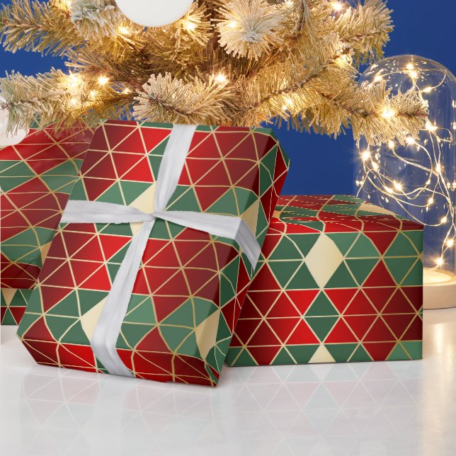 Papier Cadeau Motif géométrique rouge or de Noël (Vacances)
