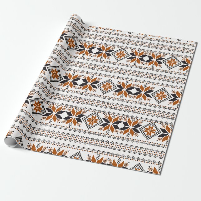 Papier Cadeau motif géométrique tribal Brown et blanc (Déroulé)