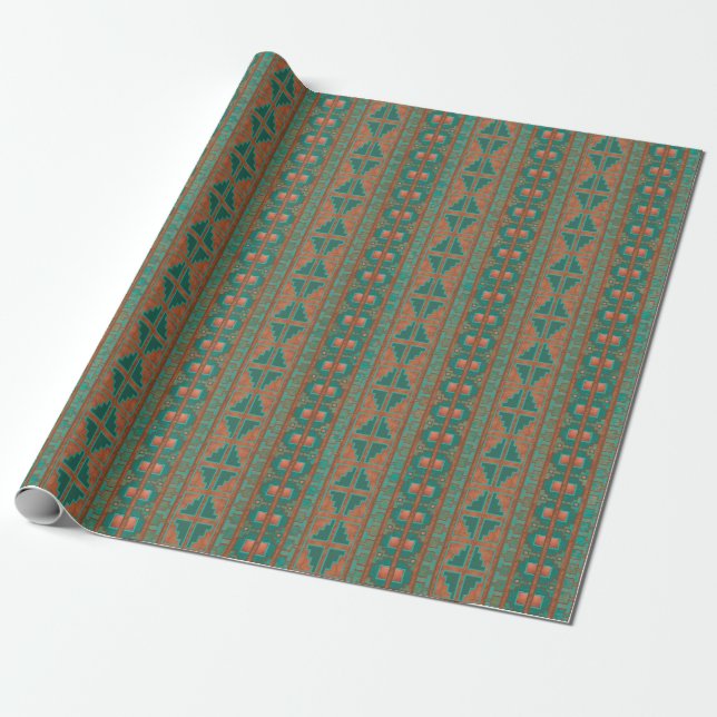 Papier Cadeau Motif géométrique Turquoise en cuivre du sud-ouest (Déroulé)