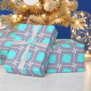 Papier Cadeau Motif géométrique turquoise et gris