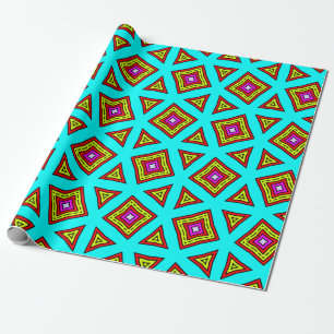 Papier Cadeau Motif géométrique Turquoise, Rouge, Jaune et Viole