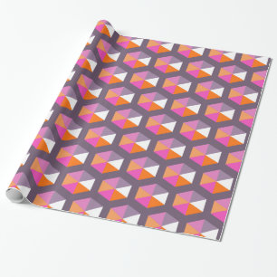 Papier Cadeau Motif géométrique violet et orange Hexagon