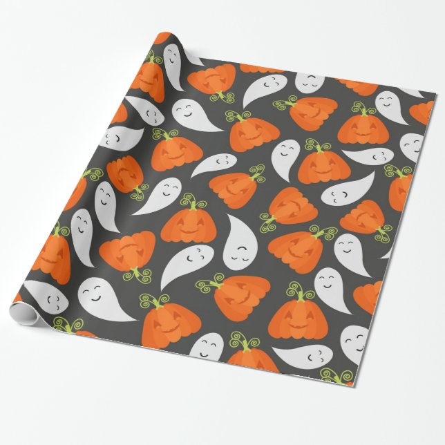 Papier Cadeau Motif Ghost Et Citrouille (Déroulé)