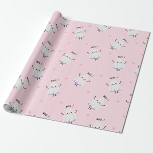 Papier Cadeau Motif Ghost mignon sur Arrière - plan rose