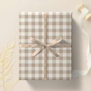Papier Cadeau Motif Gingham Bohème Carreaux Neutres
