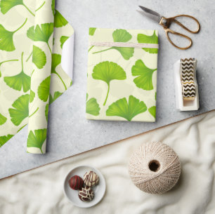 Papier Cadeau Motif Ginkgo sur blanc