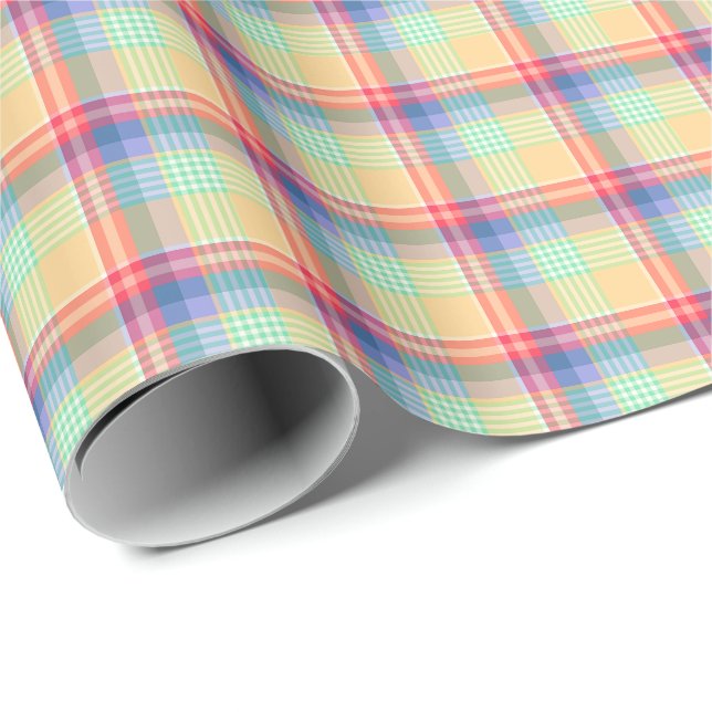 Papier Cadeau Motif Girly en pastel lumineux de plaid (Coin rond)