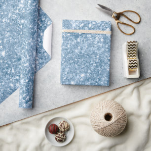 Papier Cadeau Motif Glamour Pailleté Bleu Bébé Élégant