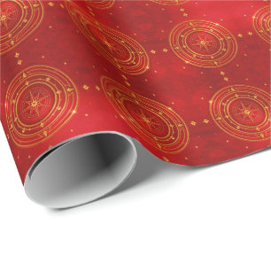 Papier Cadeau Motif Gold Compass et Red Stars