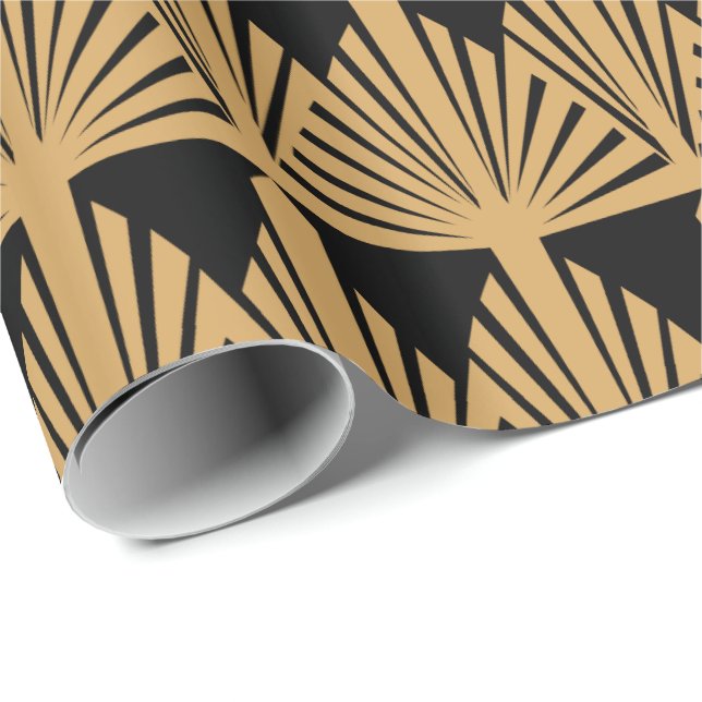 Papier Cadeau Motif Gold et Black Art Déco (Coin rond)