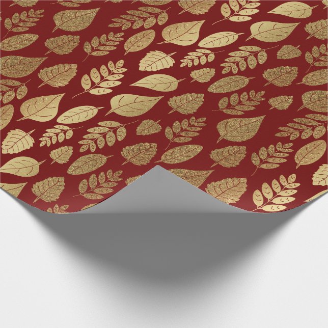 Papier Cadeau Motif Gold et Red Leaf (Coin)