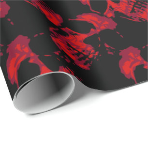 Papier Cadeau motif gothique des crânes noir et rouge