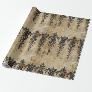 Papier Cadeau Motif gothique en dentelle rubis victorien (3)