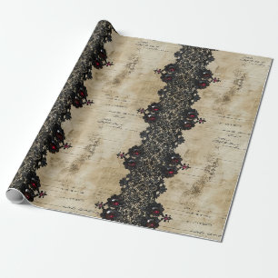 Papier Cadeau Motif gothique en dentelle rubis victorien (4)