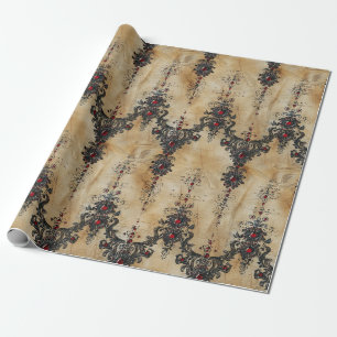 Papier Cadeau Motif gothique en dentelle rubis victorien (5)