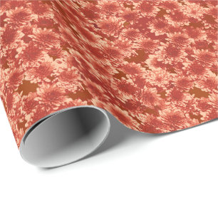 Papier Cadeau Motif graphique moderne de dahlia, mandarine