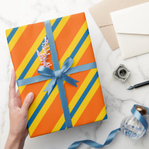 Papier Cadeau Motif Gras Bleu, Orange Et Jaune