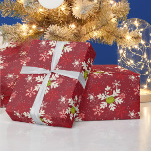 Papier Cadeau Motif Grinch Red Snowflake