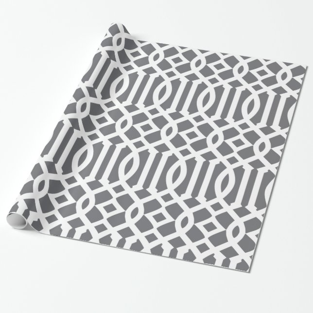 Papier Cadeau Motif gris foncé et blanc Trellis (Déroulé)